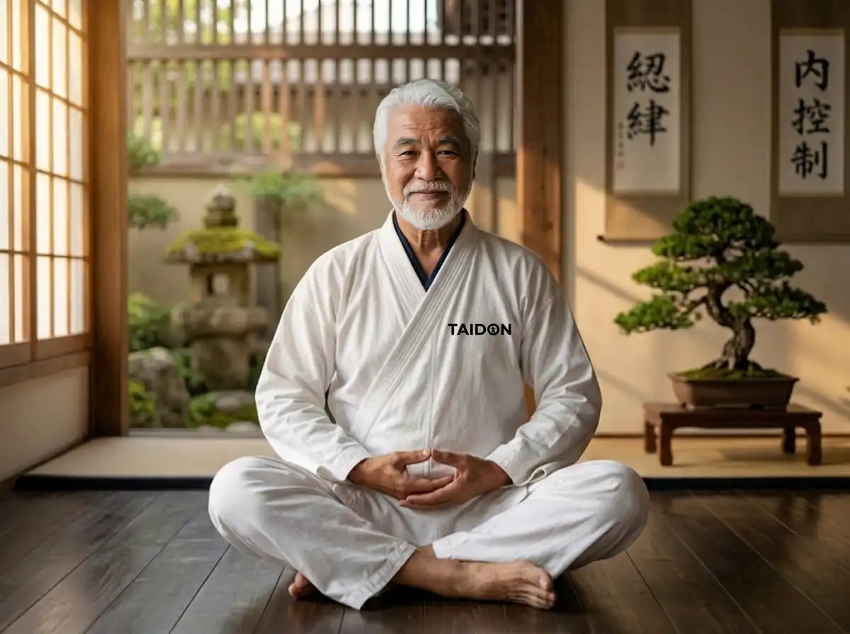 Mestre meditando em ambiente japonês